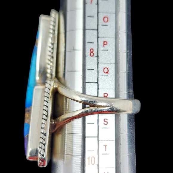 Sterling Silver Lightning Bolt Ring With Purple & Blue Stone Inlay, Size 9 - Picture 4 of 4